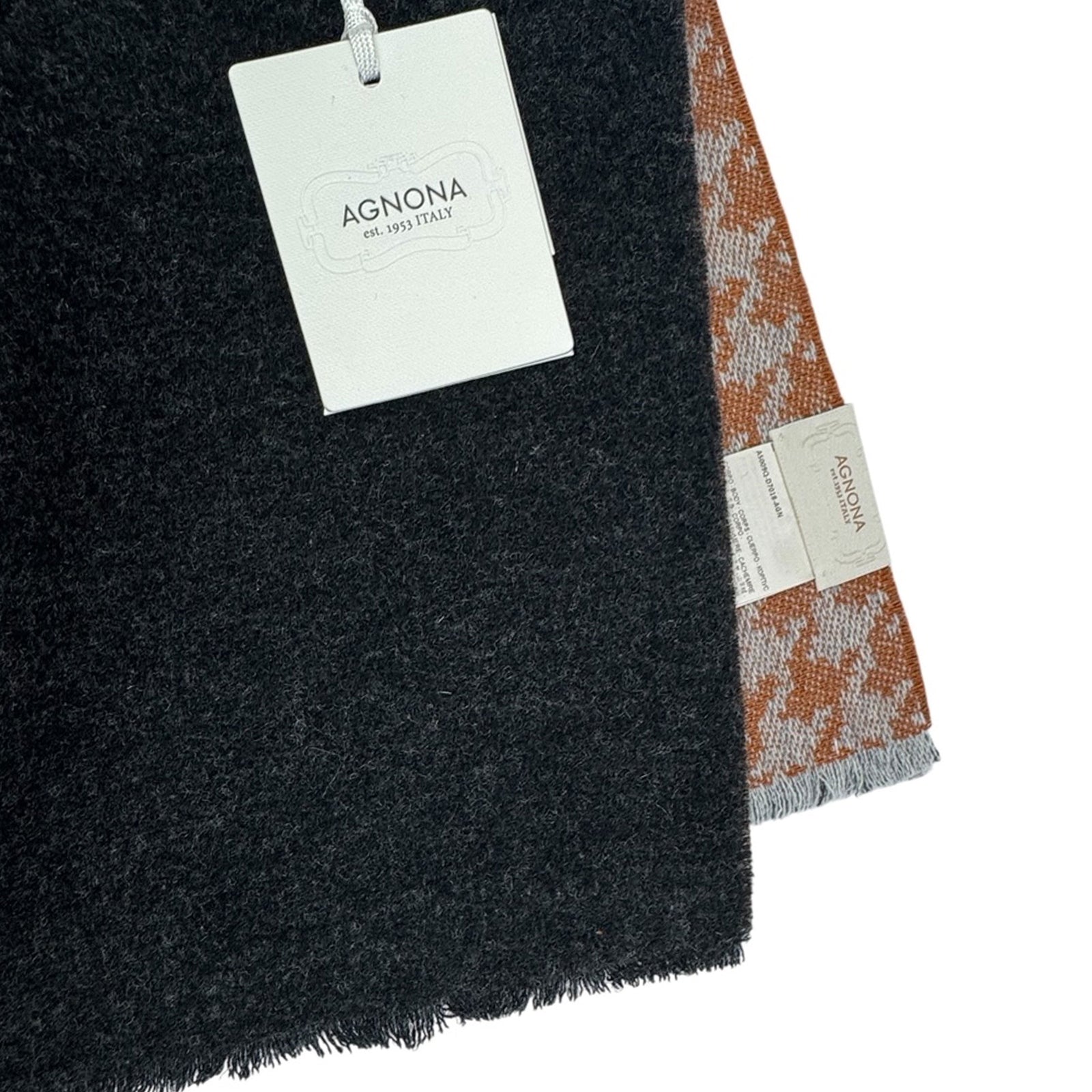 Agnona Scarf Black With Houndstooth Reverse - Medium Weight Cashmere Shawl