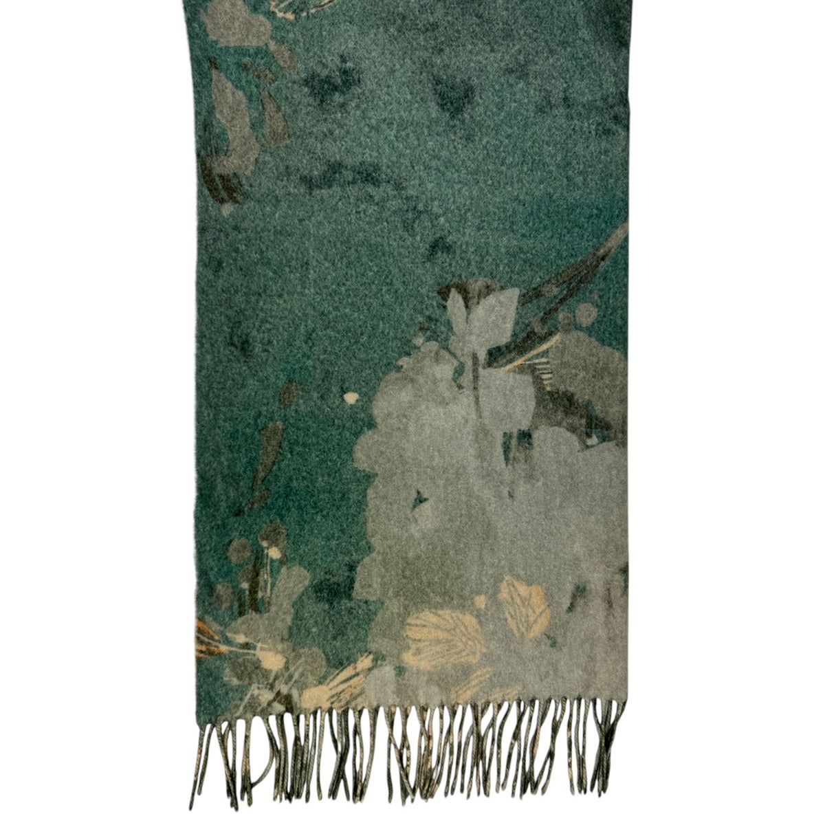 Agnona Cashmere Scarf Beige Green Floral Reversible - Luxury Women Shawl