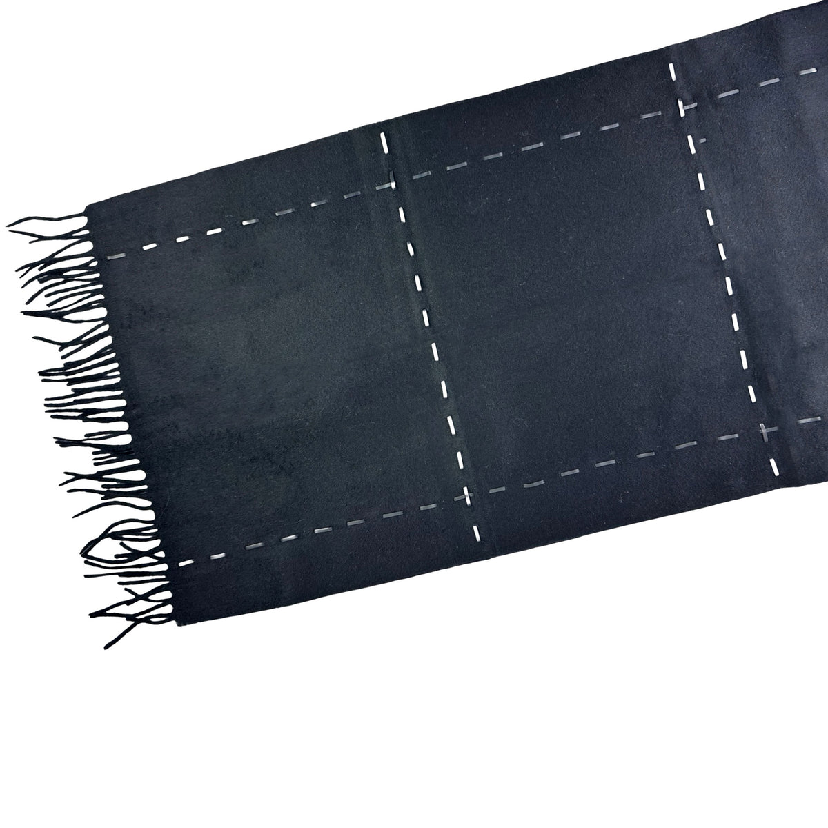 Agnona Scarf Black With Leather Stitch Detail - Cashmere Cotton Fringe Shawl