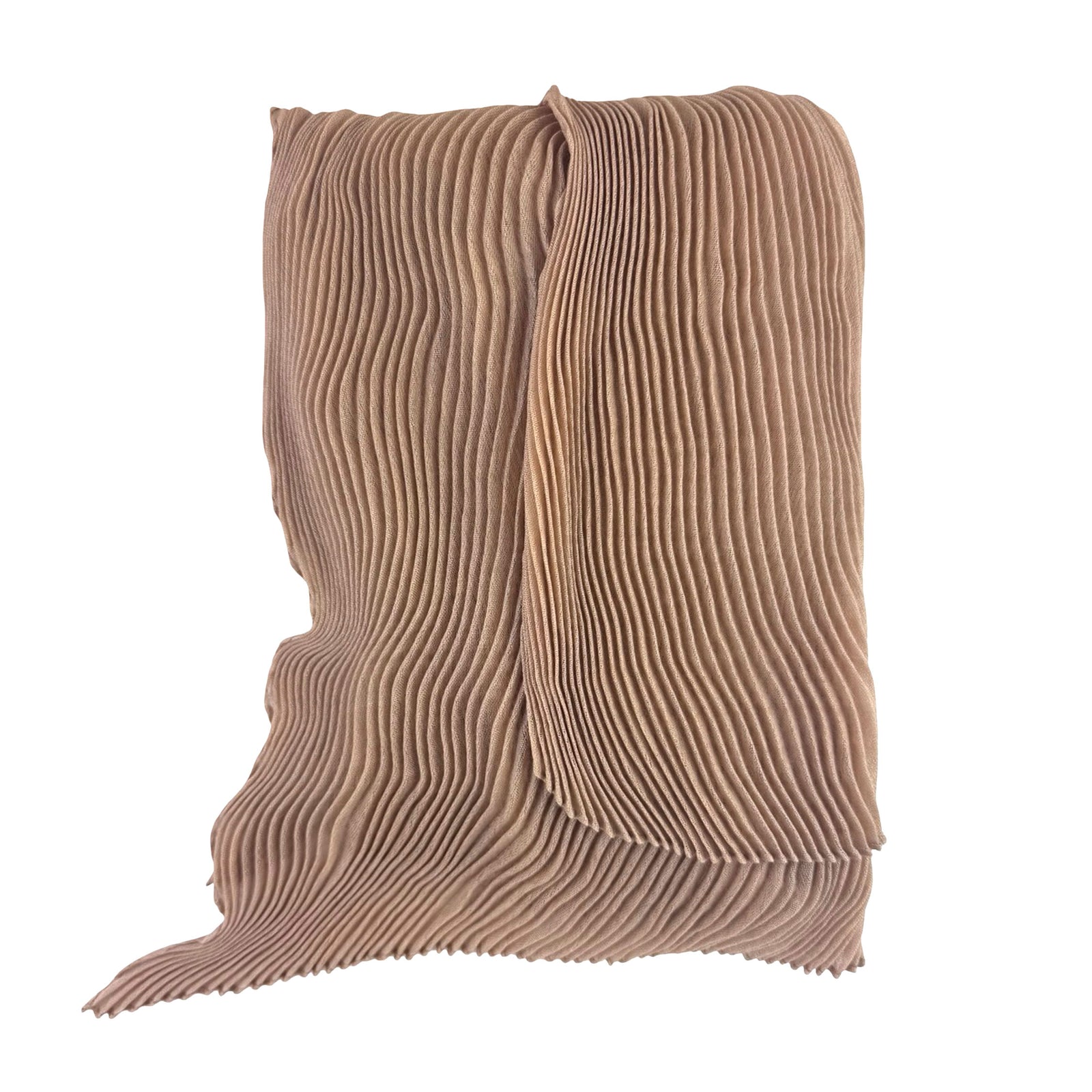 Agnona Scarf Tan Pleated Design - Luxury Cashmere Silk Shawl