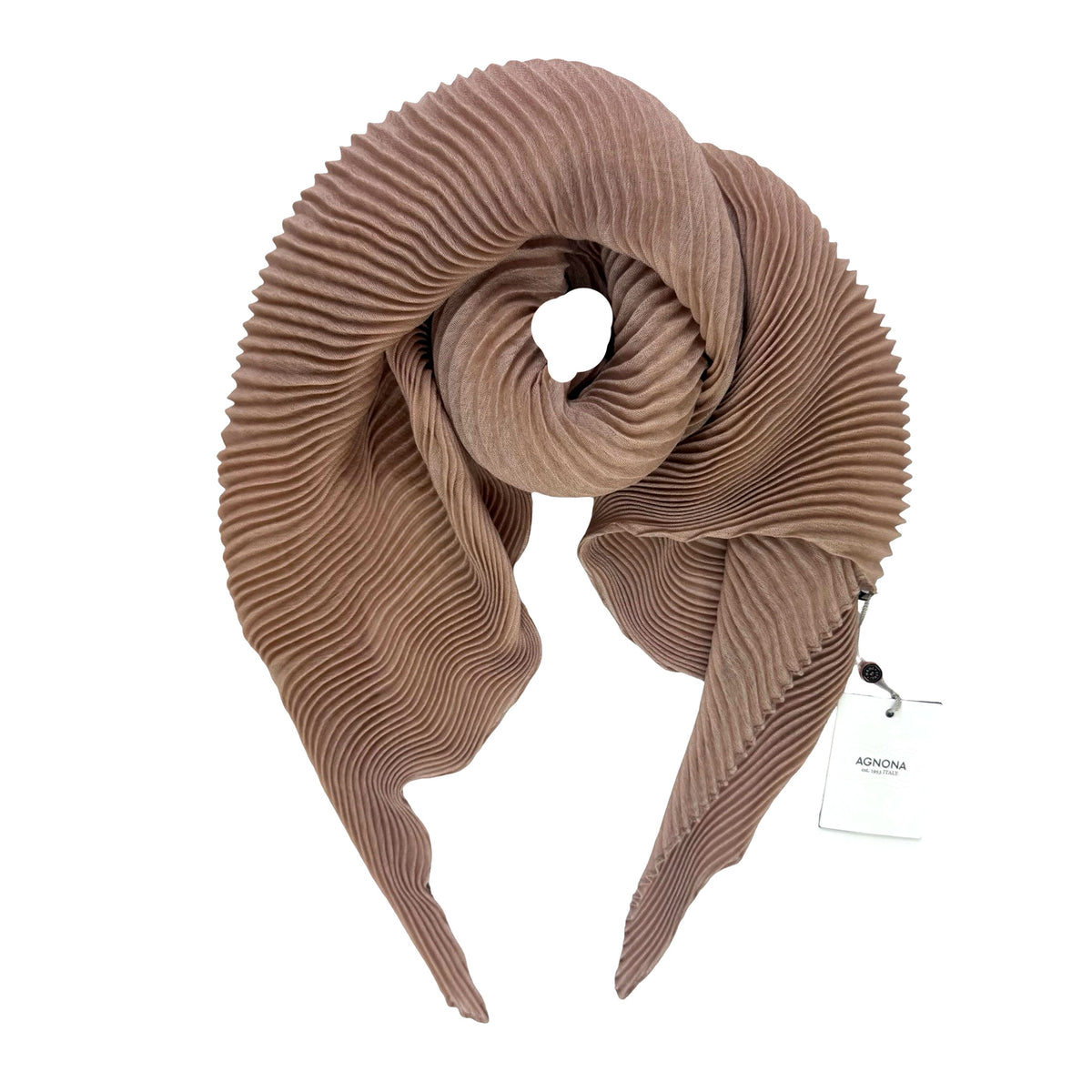 Agnona Scarf Tan Pleated Design - Luxury Cashmere Silk Shawl
