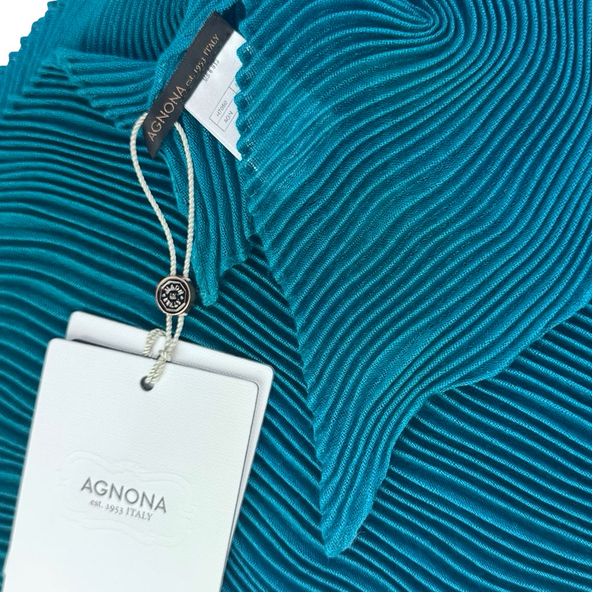Agnona Scarf Turquoise Pleated Design - Luxury Cashmere Silk Shawl
