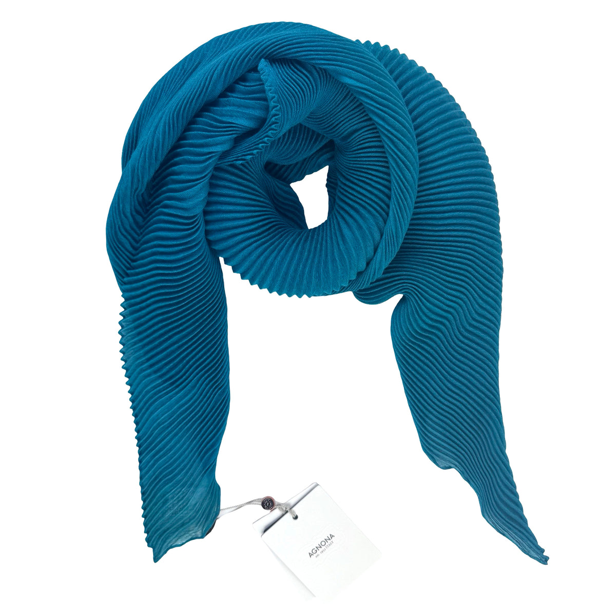 Blue pleated scarf on a white background

