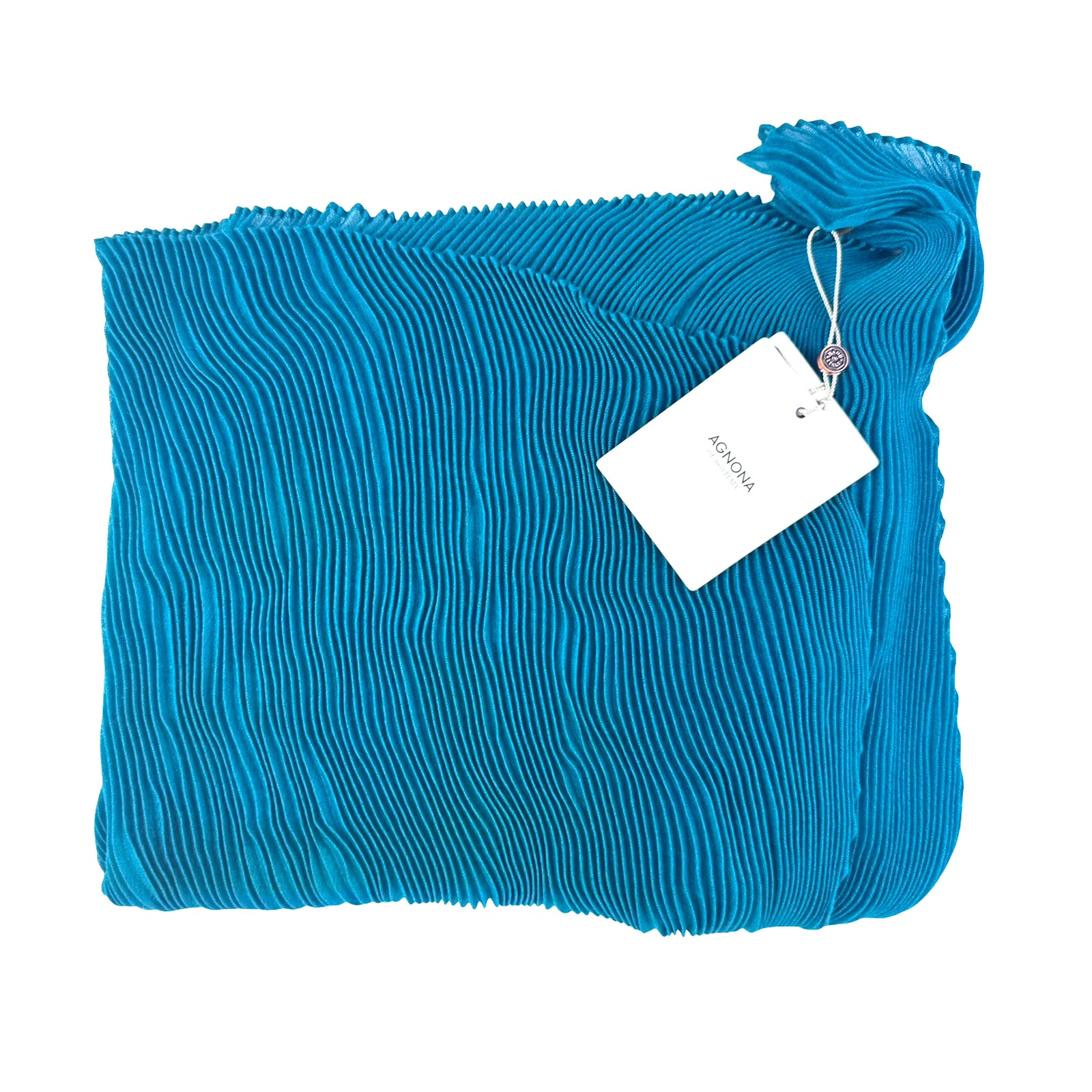 Agnona Scarf Turquoise Pleated Design - Luxury Cashmere Silk Shawl