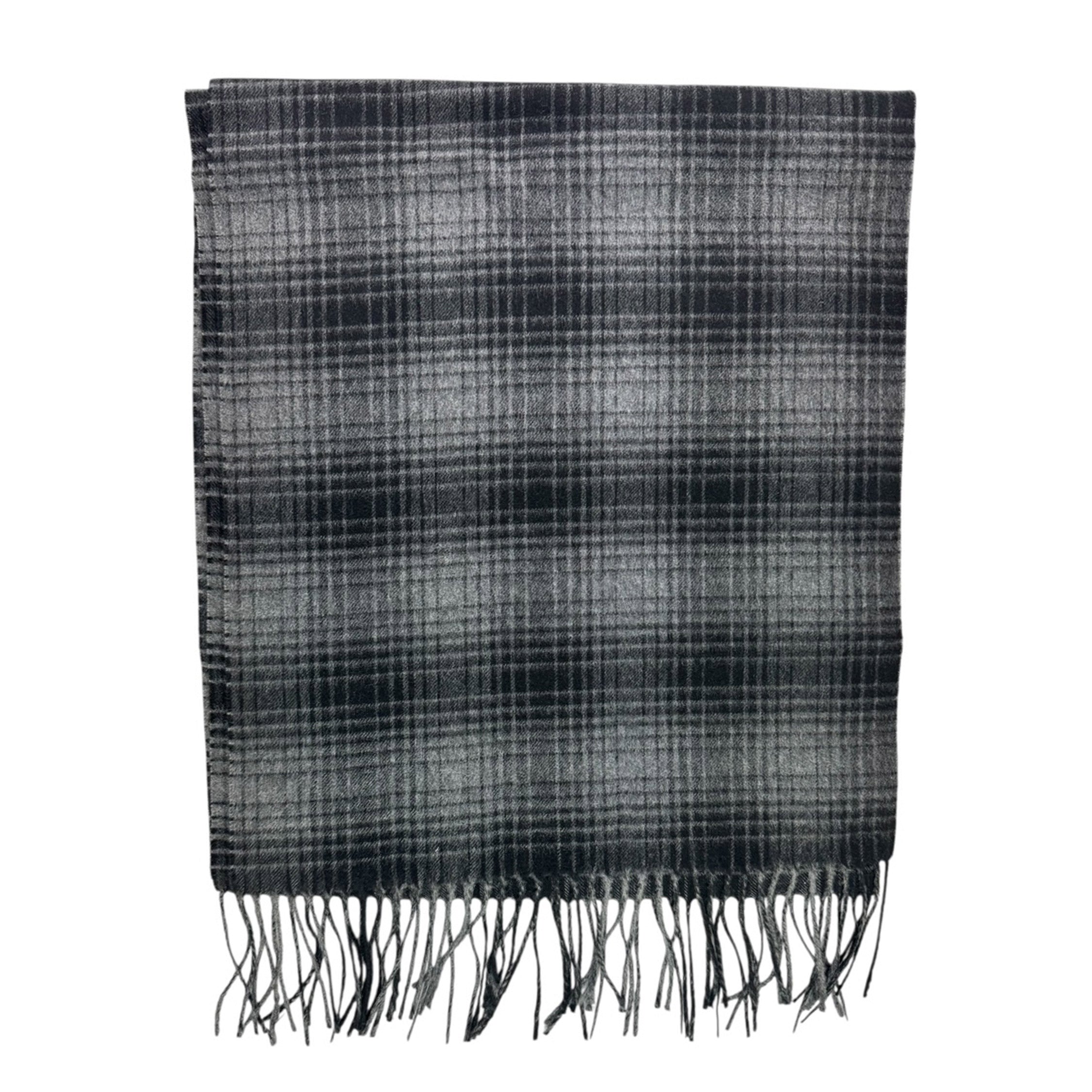 Agnona Cashmere Scarf Black Gray Plaid - Como Milano