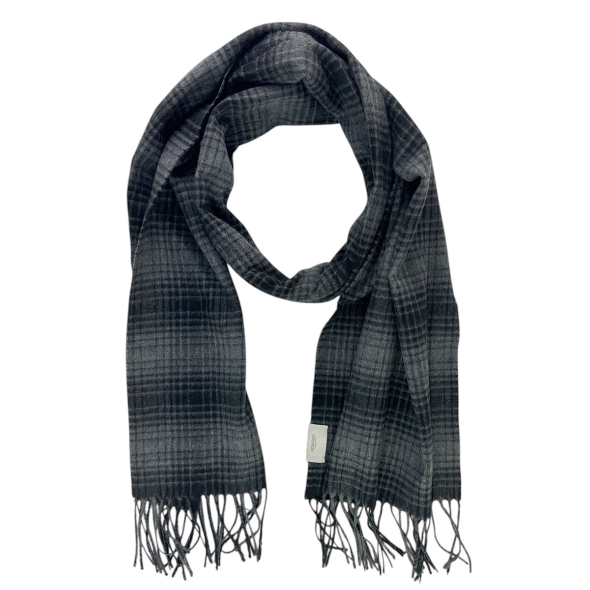New Agnona Cashmere Scarf Black Gray Plaid