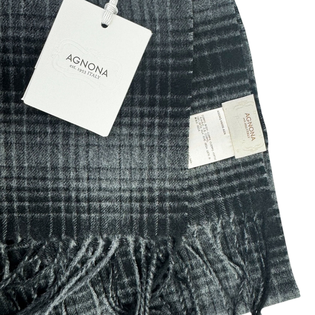 Agnona Scarf Black Gray Plaid