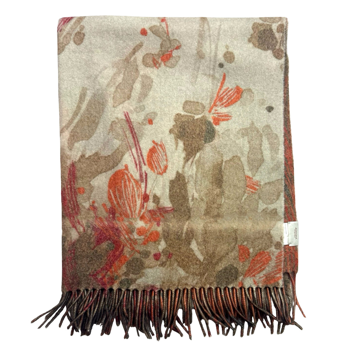 Agnona Cashmere Scarf Beige Floral Reversible - Luxury Women Shawl