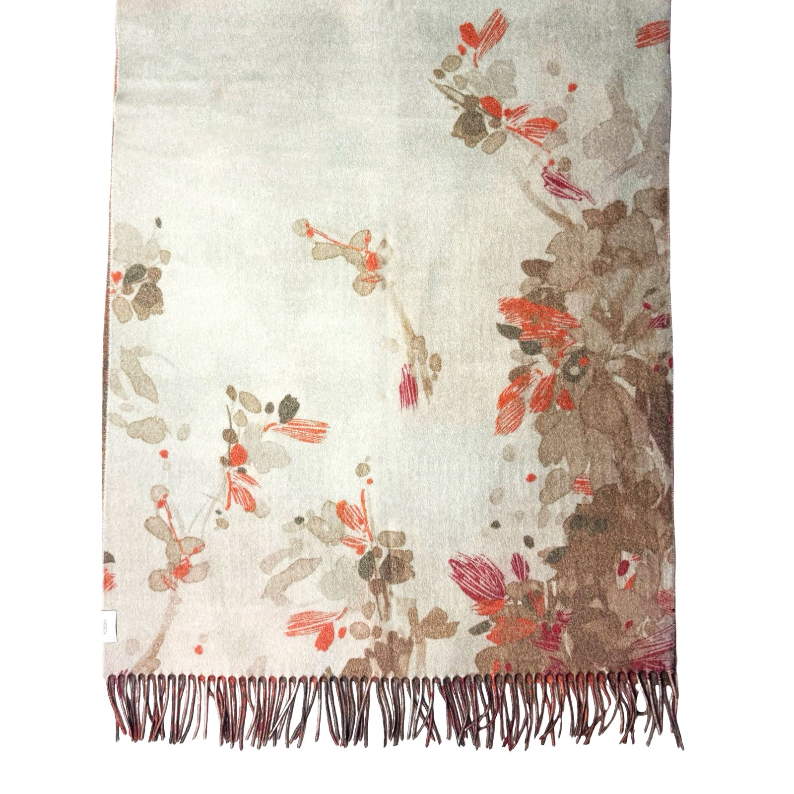 Agnona Cashmere Scarf Beige & Orange Green Floral 