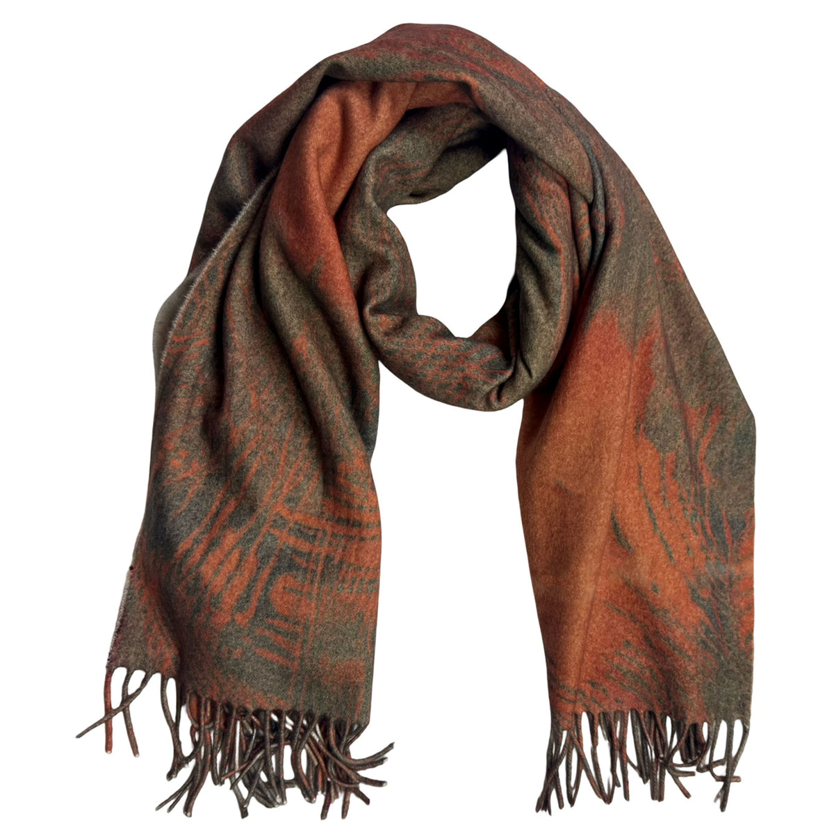 Agnona Cashmere Scarf Beige &amp; Orange Green Floral Reversible - Luxury Women Shawl