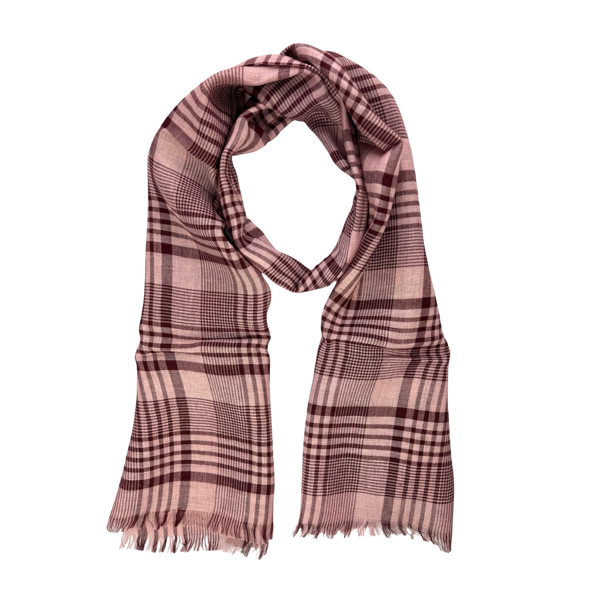 Agnona Scarf Pink Bordeaux Plaid - Linen Cashmere Silk Shawl SALE