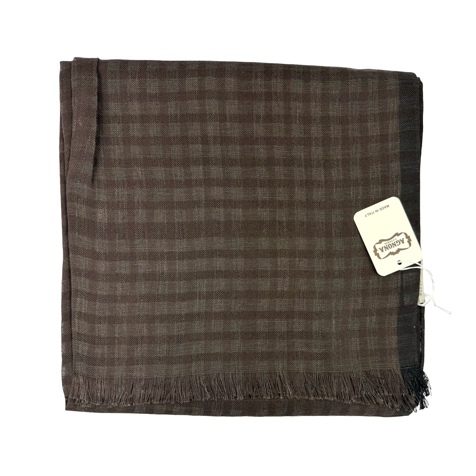 Agnona Scarf Black Gray Brown Check - Linen Silk Shawl FINAL SALE