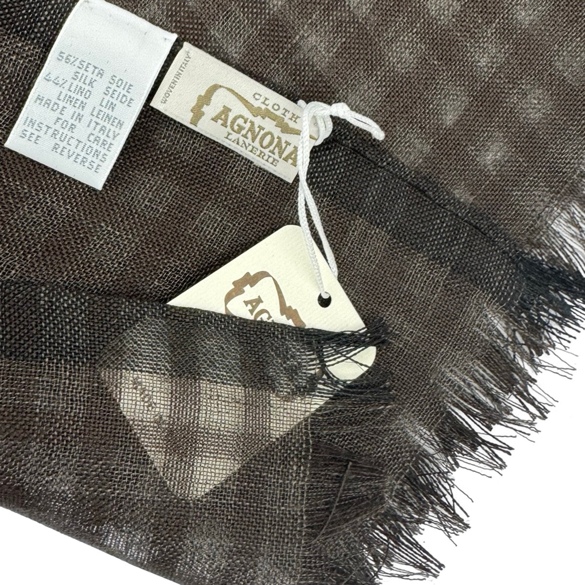 Agnona Scarf Black Gray Brown Check - Linen Silk Shawl SALE