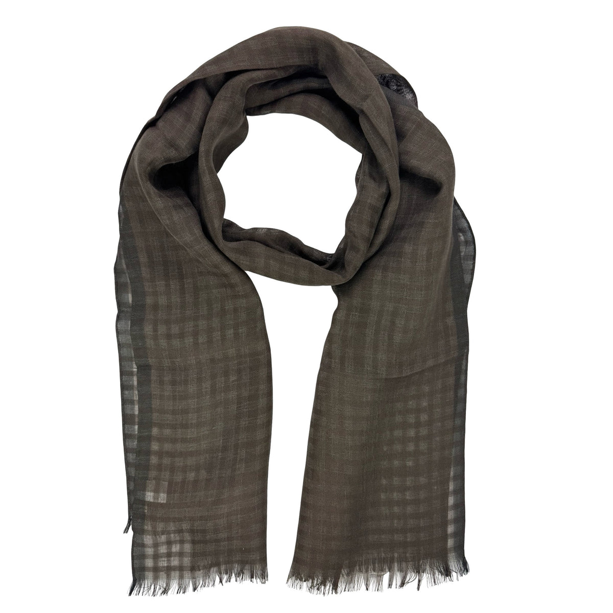Agnona Scarf Black Gray Brown Check - Linen Silk Shawl FINAL SALE