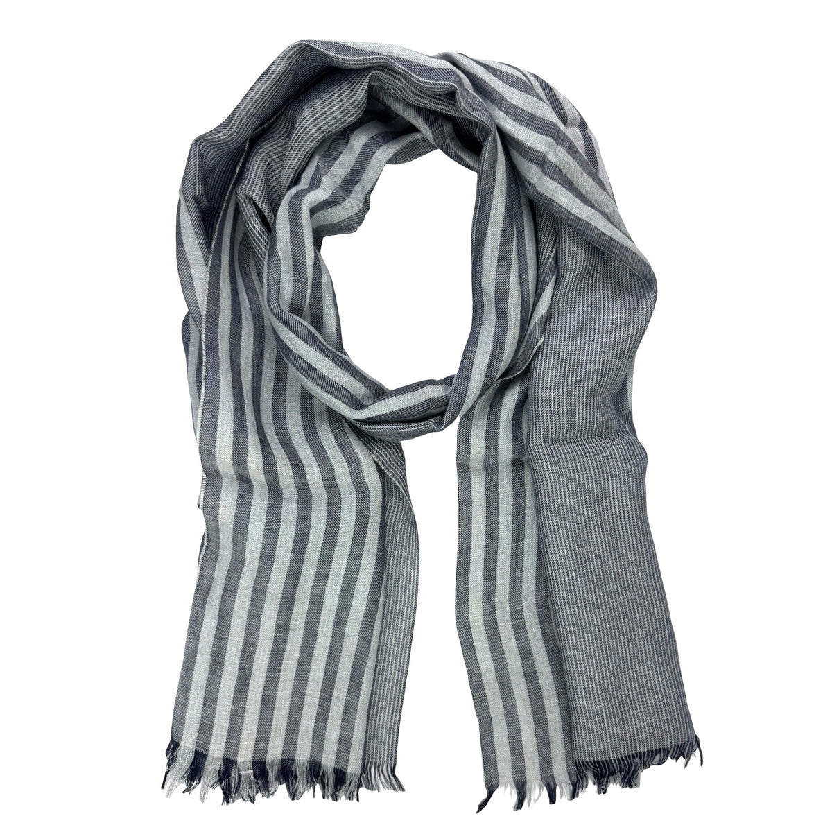 Agnona Scarf Midnight Blue Gray Stripes - Linen Silk Shawl FINAL SALE