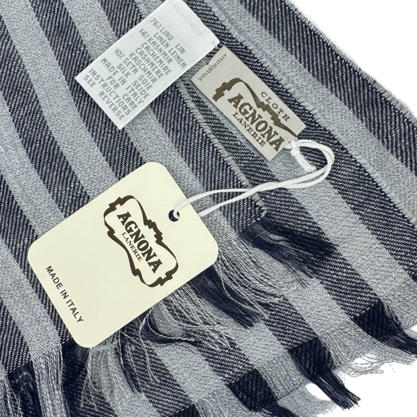 Agnona Scarf Midnight Blue Gray Stripes - Linen Silk Shawl FINAL SAL