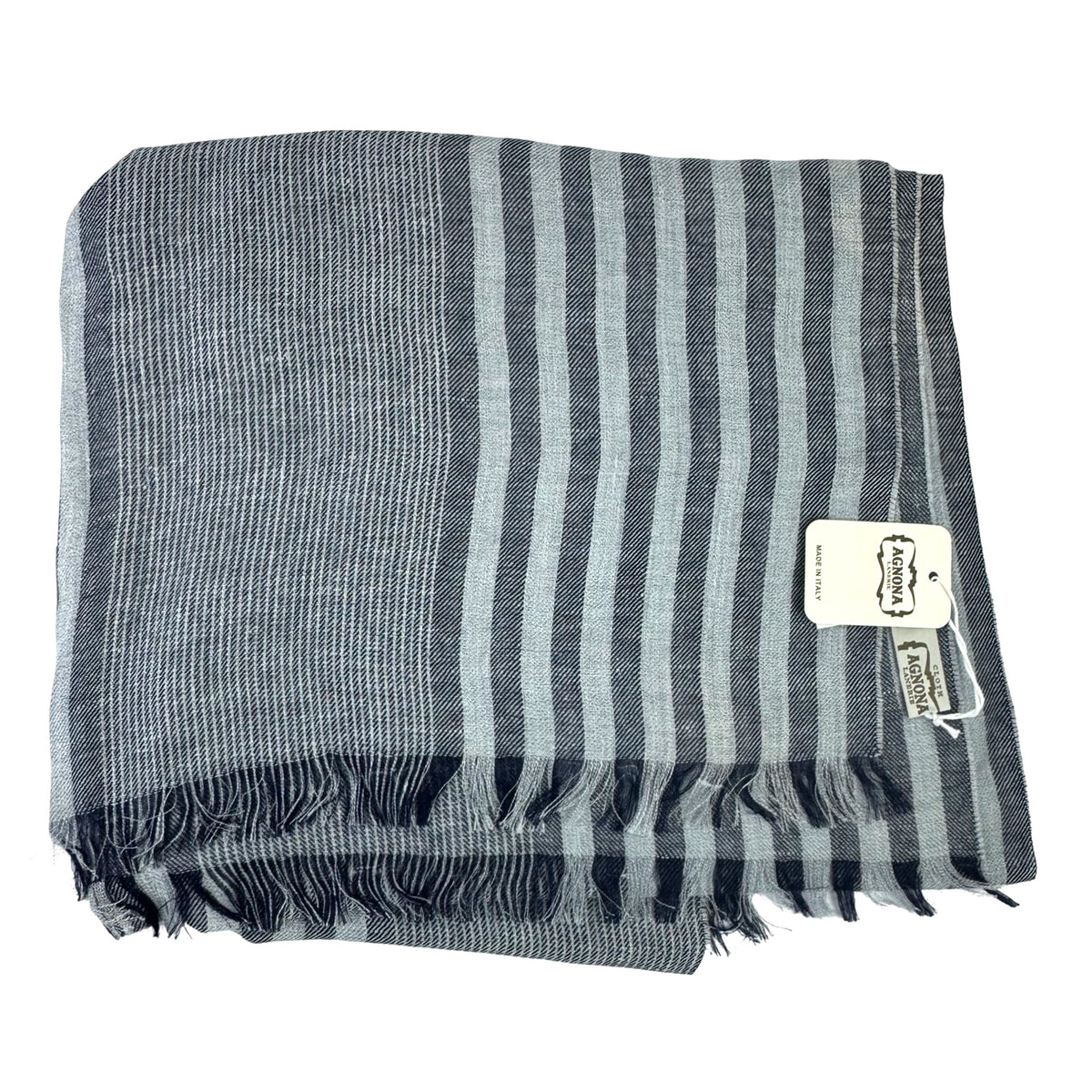 Agnona Scarf Midnight Blue Gray Stripes - Linen Silk Shawl FINAL SAL