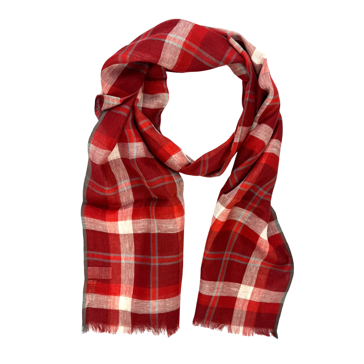 Agnona Scarf Red Plaid Check - Linen Silk Shawl SALE