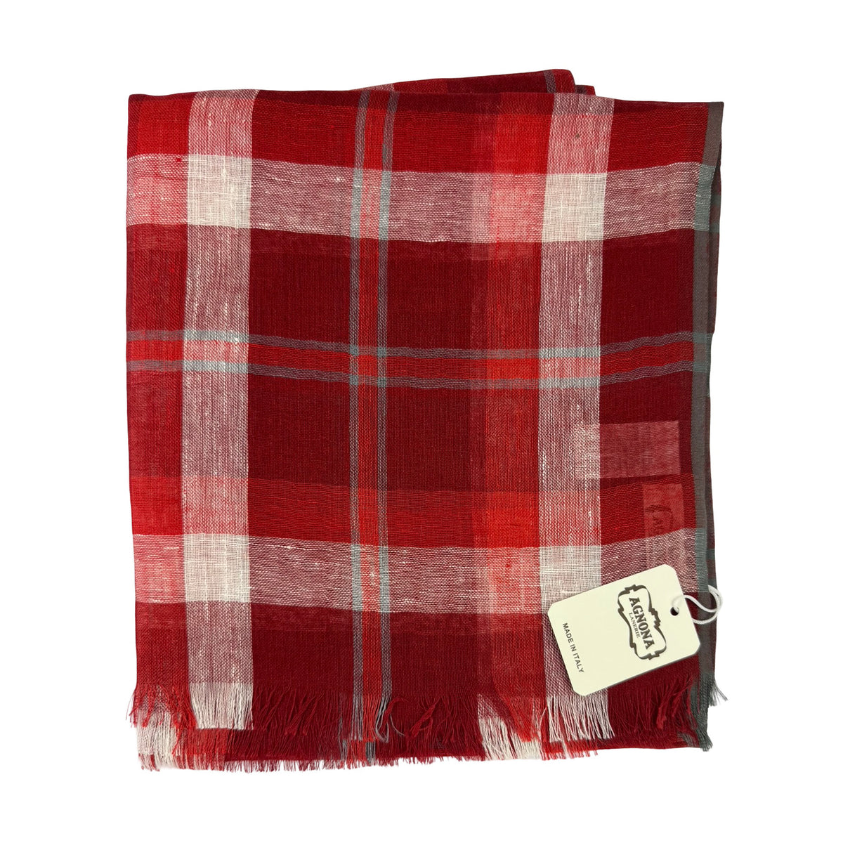 Agnona Scarf Red Plaid Check - Linen Silk Shawl SALE