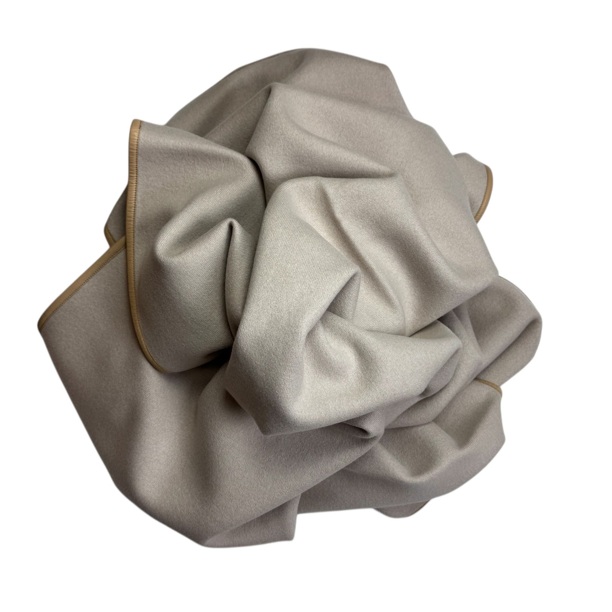 Agnona Cashmere Throw Blankets Camel Gray Leather Trim - Luxury