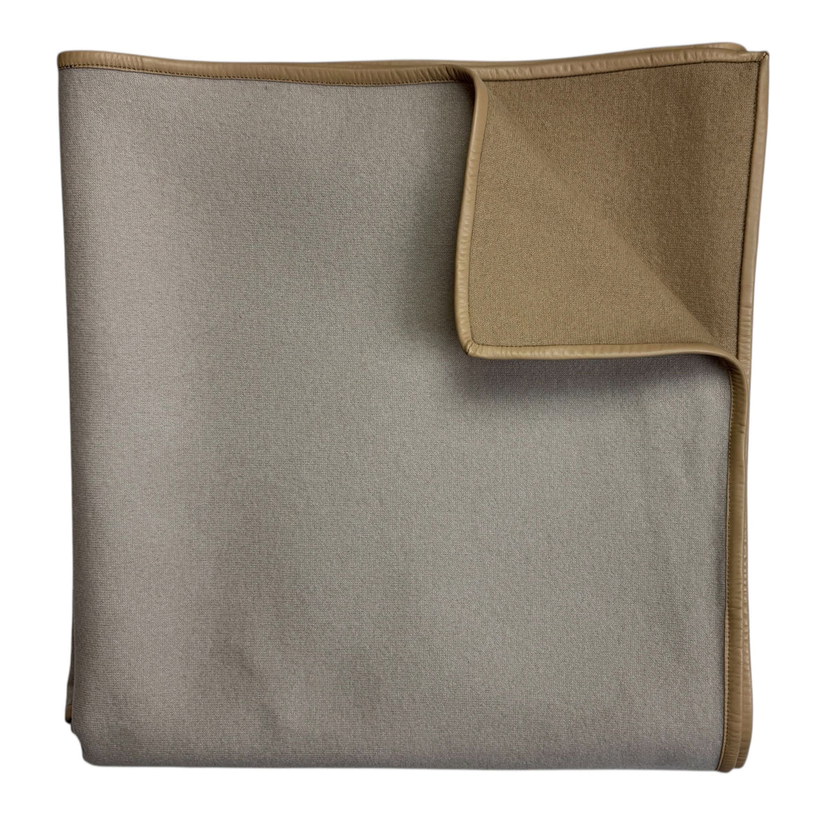 Agnona Cashmere Throw Blankets Camel Gray Leather Trim