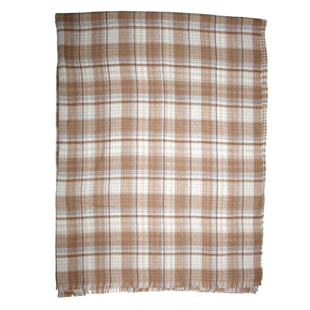 Agnona Wool Throw Blanket White Brown Plaid