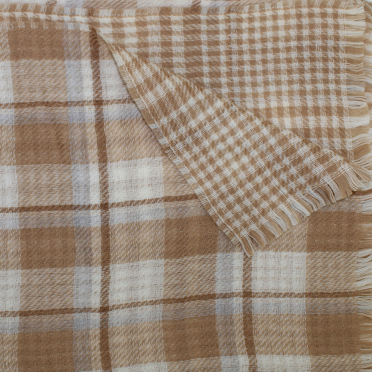 Agnona Wool Throw Blanket White Brown Plaid