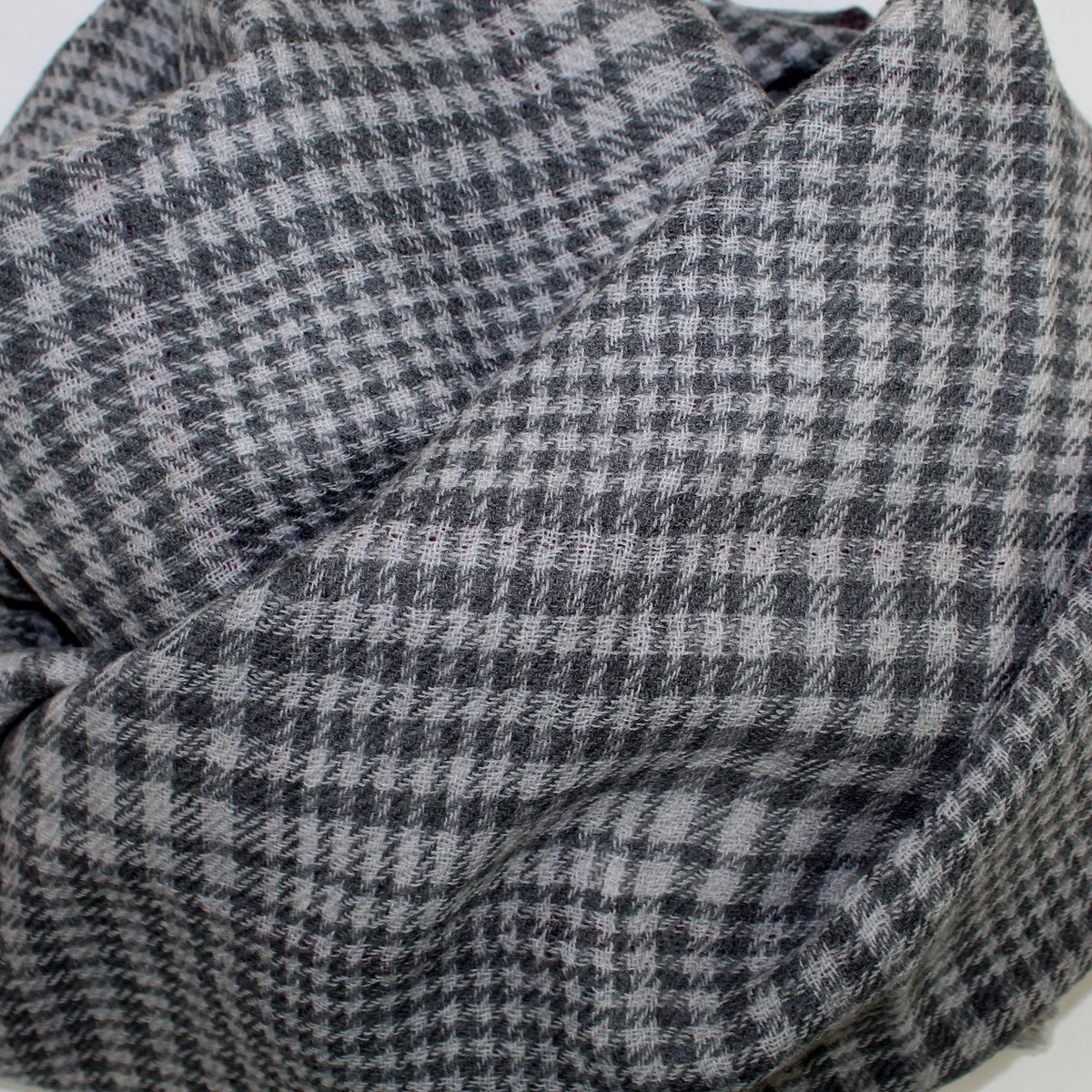 Agnona Wool Throw Blanket Gray Maroon Plaid Houndstooth - Reversible