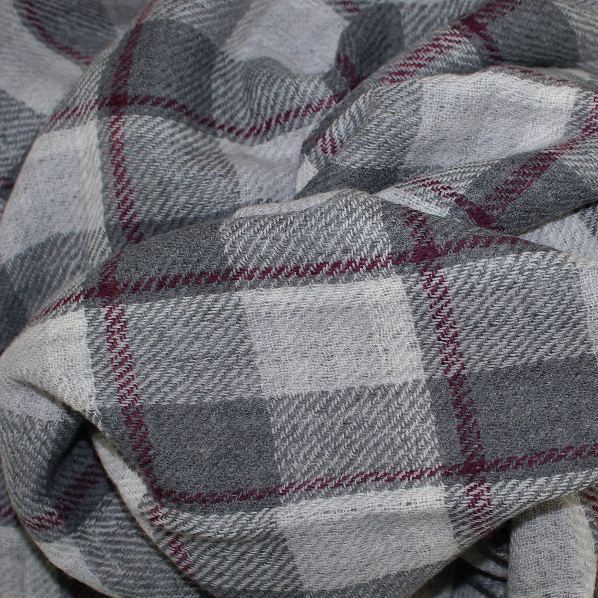 Agnona Wool Throw Blanket Gray Maroon Plaid Houndstooth New
