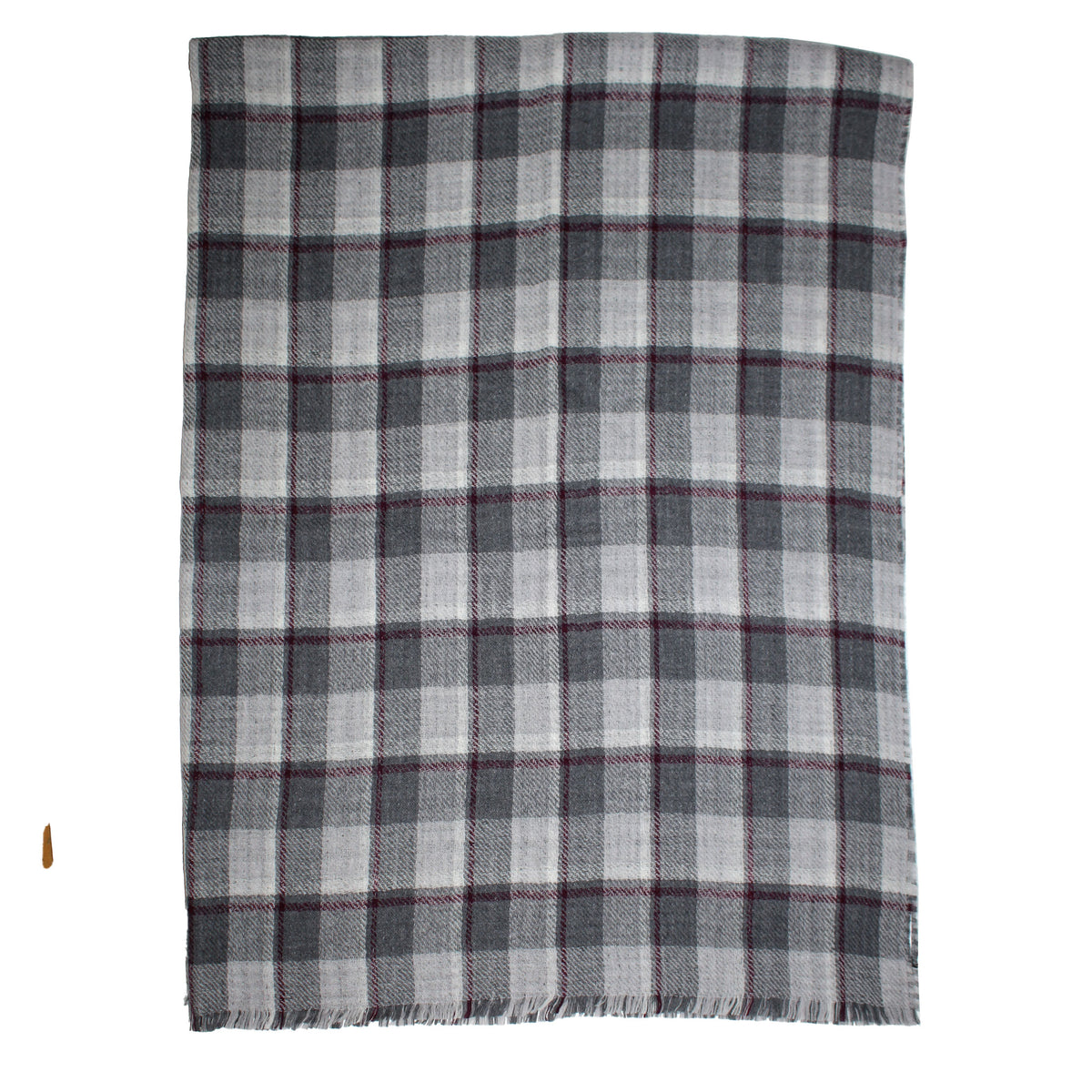 Agnona Wool Throw Blanket Gray Maroon Houndstooth - Reversible