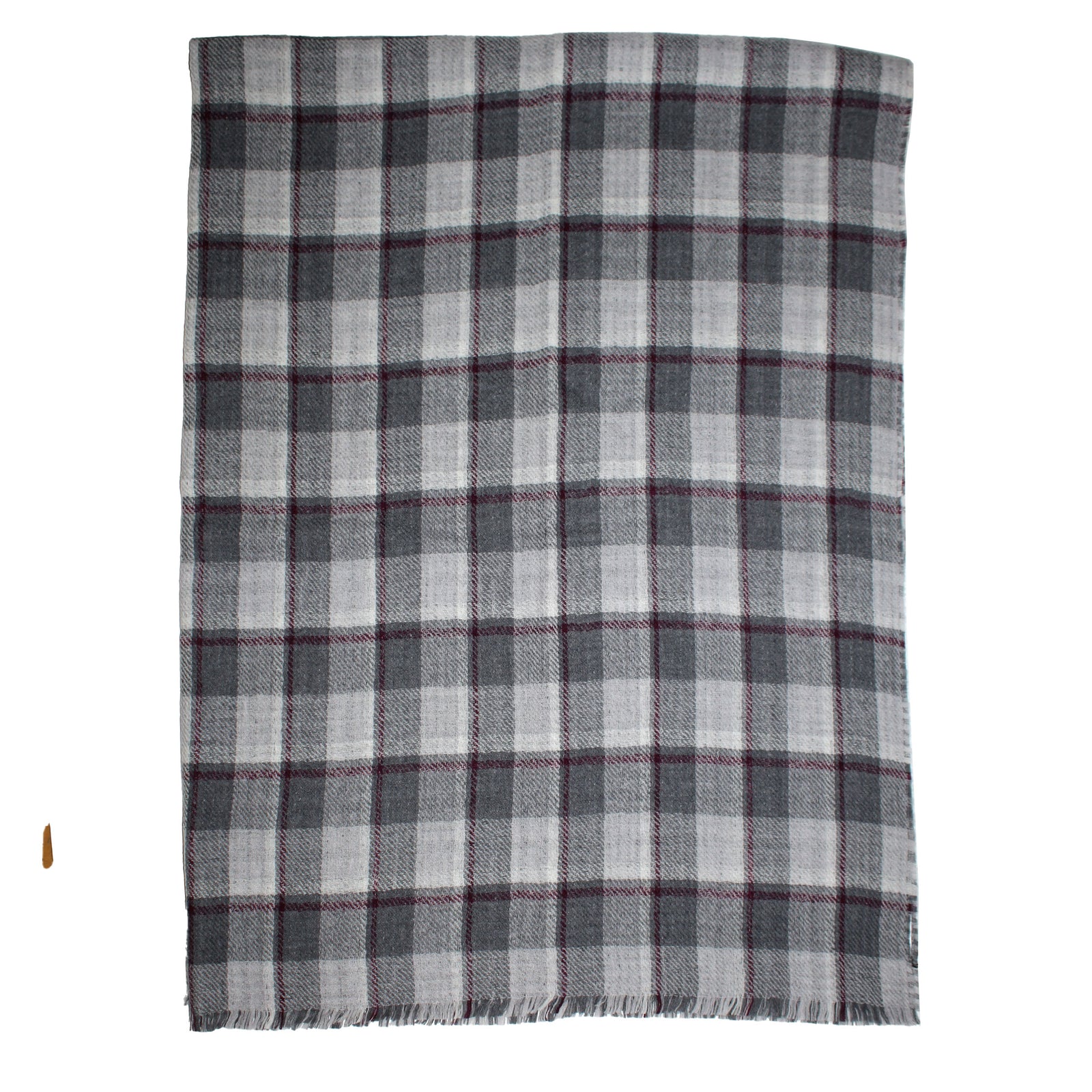 Agnona Wool Throw Blanket Gray Maroon Houndstooth - Reversible