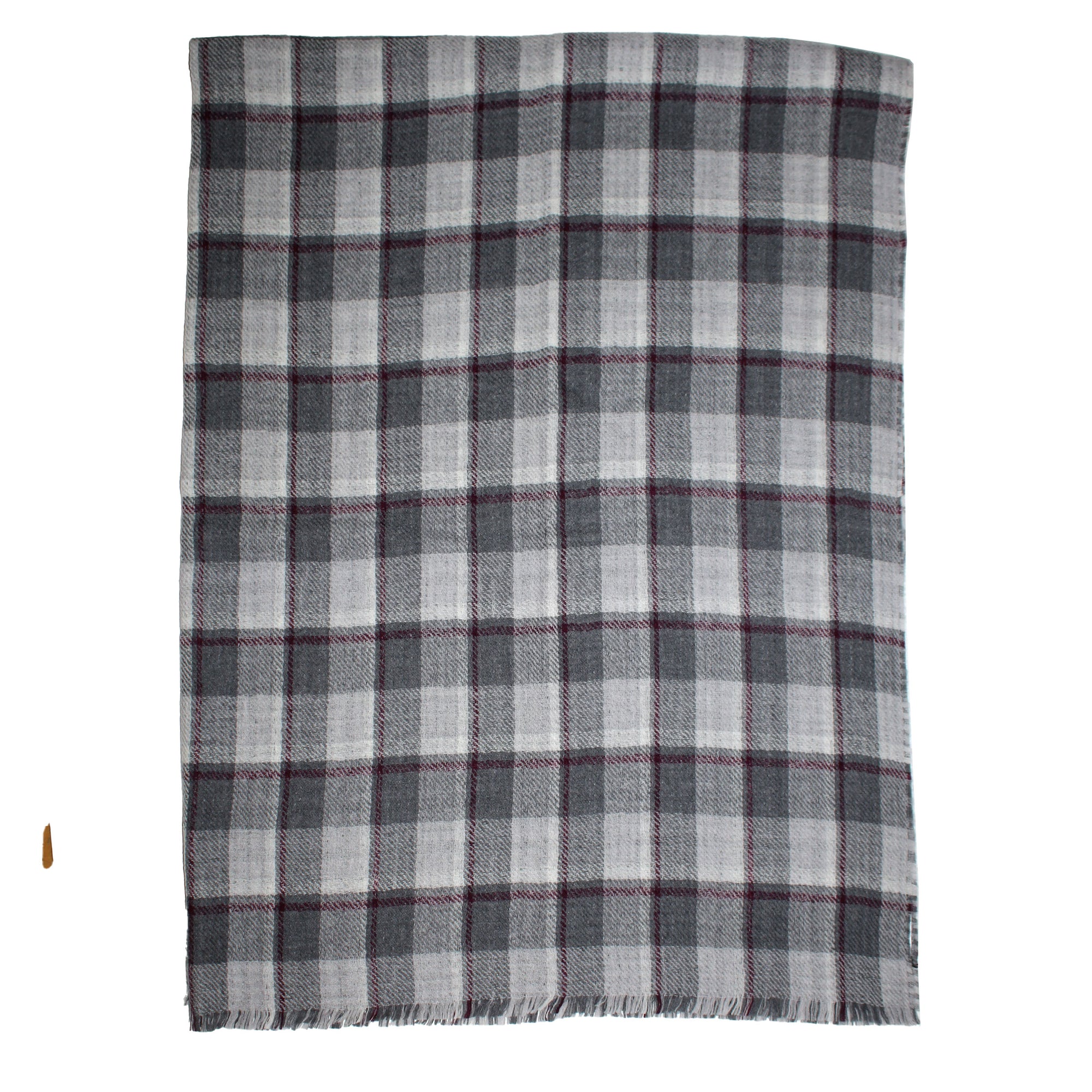 Agnona Wool Throw Blanket Gray Maroon Houndstooth - Reversible