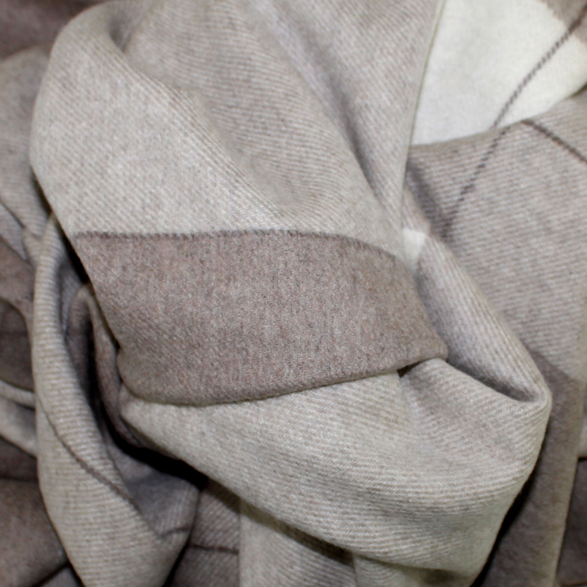 Agnona Cashmere Throw Blanket Stone Gray Tan Plaid