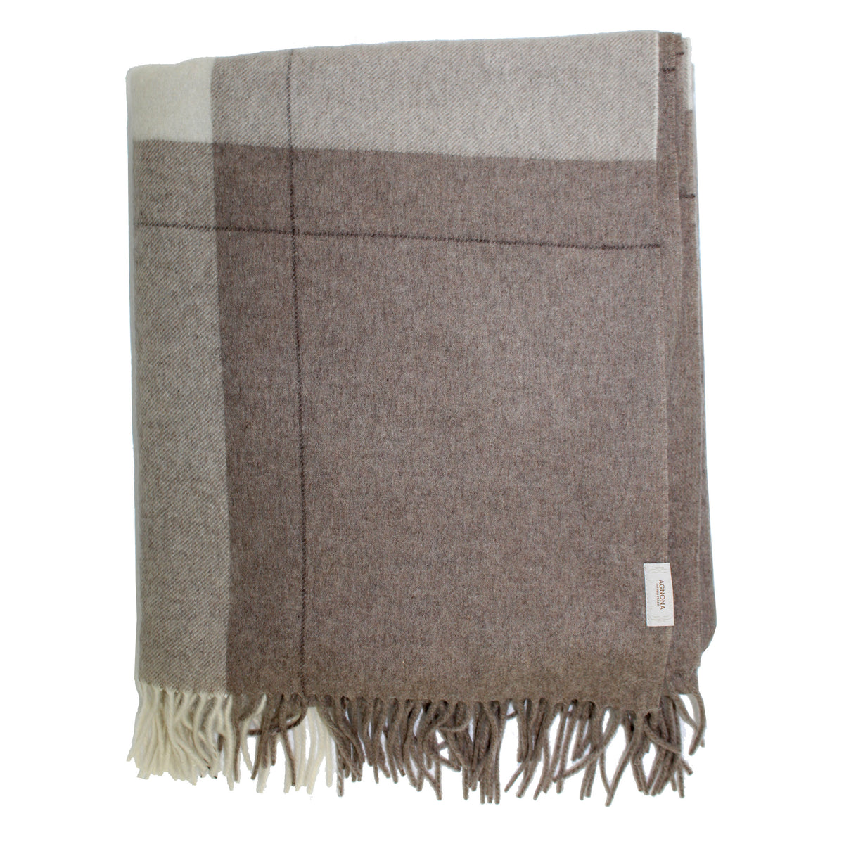 Agnona Cashmere Throw Blanket Stone Gray Tan Plaid