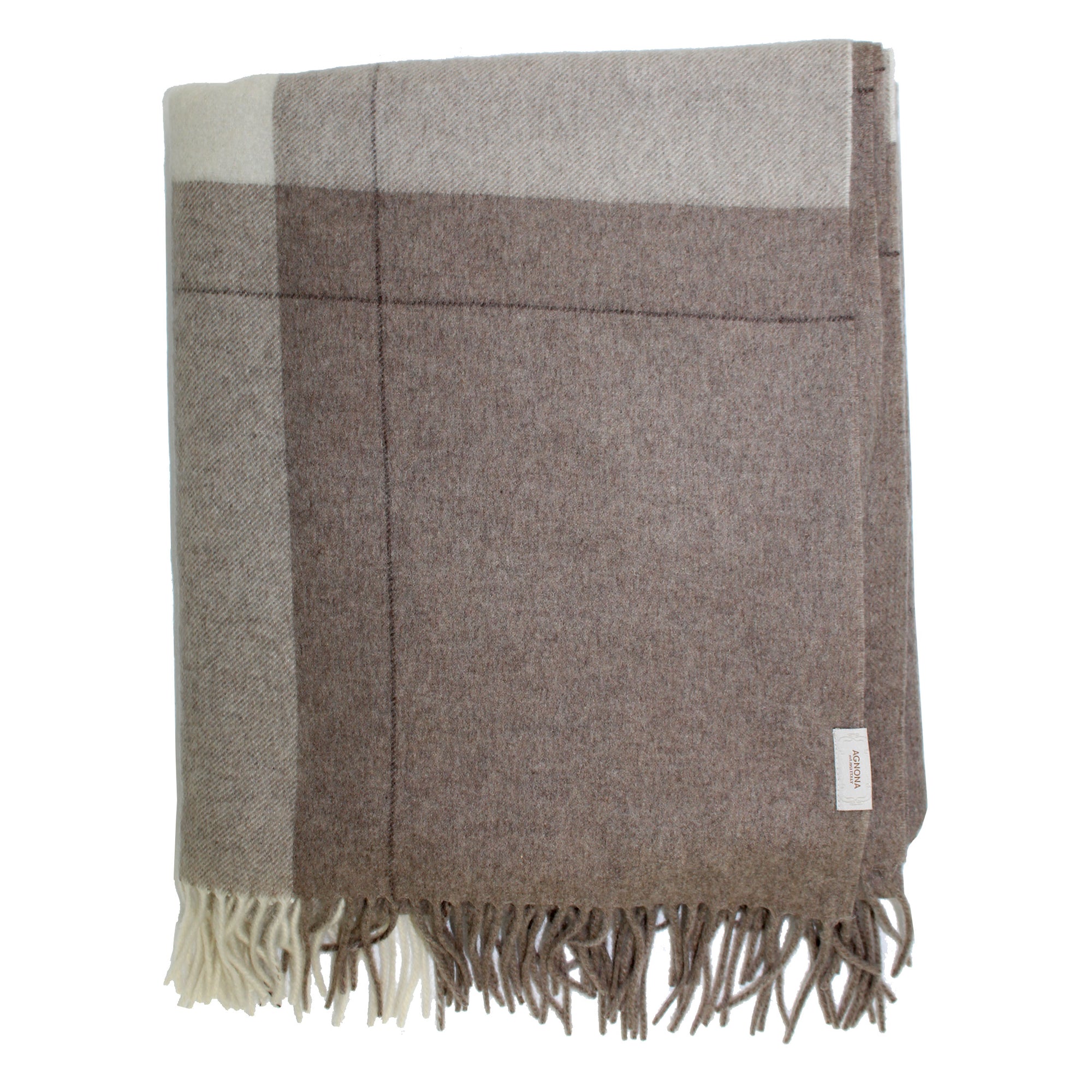 Agnona Cashmere Throw Blanket Stone Gray Tan Plaid