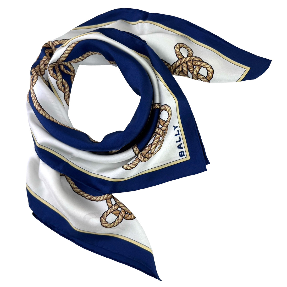 Bally Scarf Navy White Nautical Design - Twill Silk Square Foulard