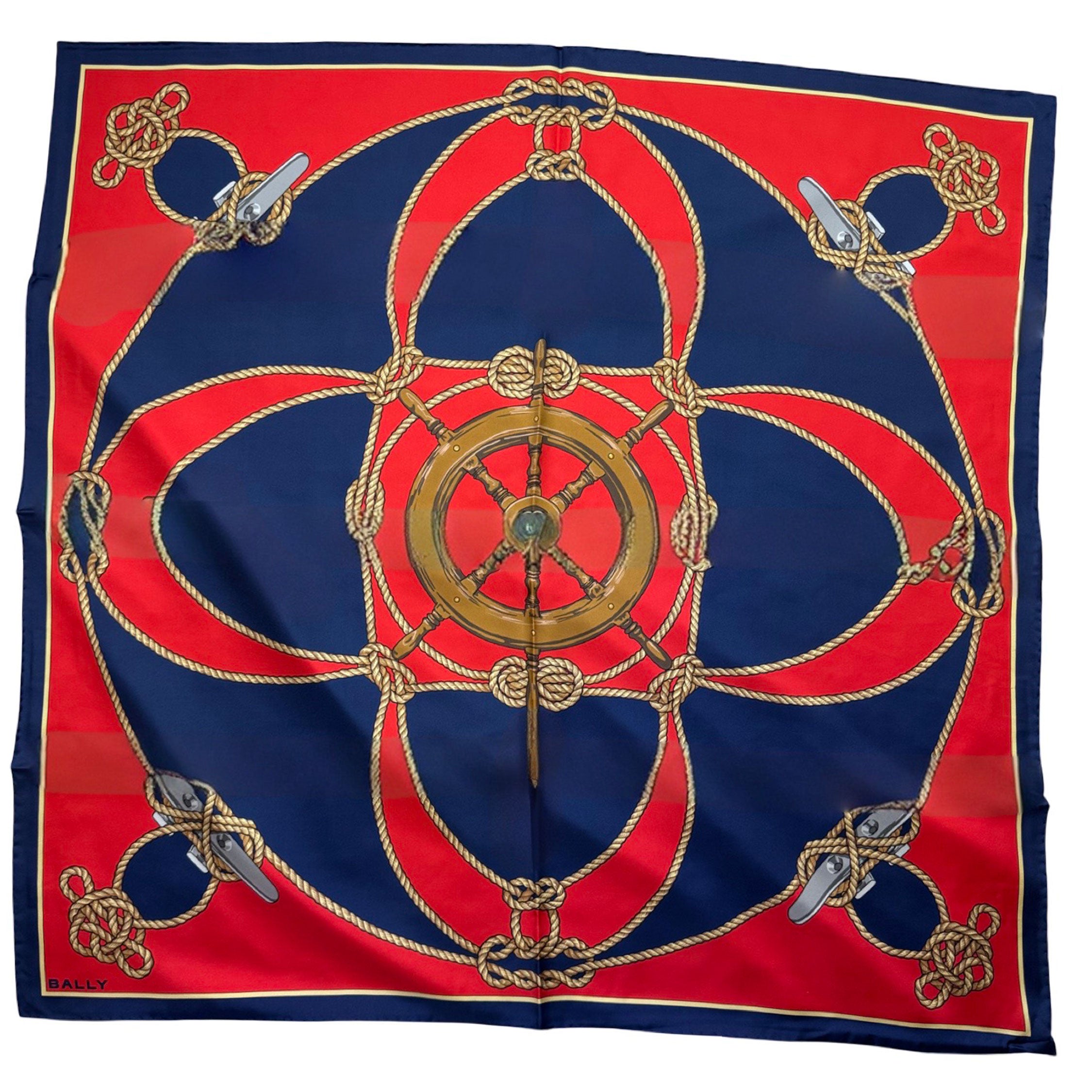 BALLYスカーフ新品 Bally Scarf Navy Red Nautical Design - Twill Silk Square Foulard