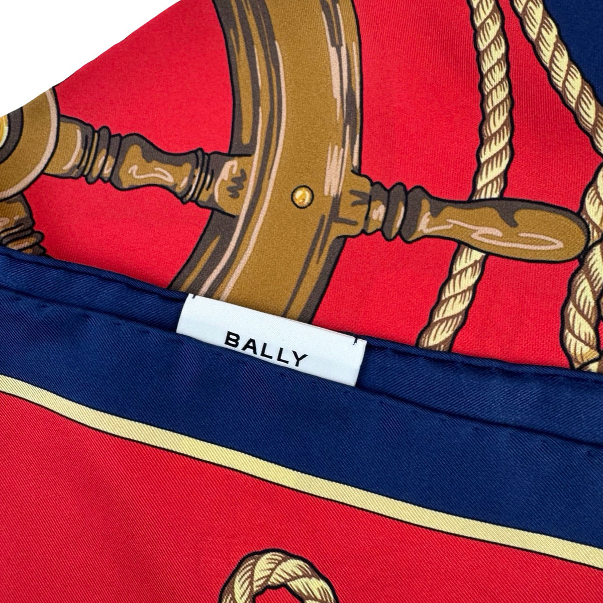 Bally Scarf Navy Red Nautical Design - Twill Silk Square Foulard