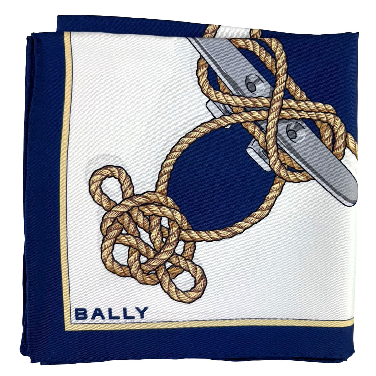 Bally Scarf Blue Nautical Design - Twill Silk Square Foulard