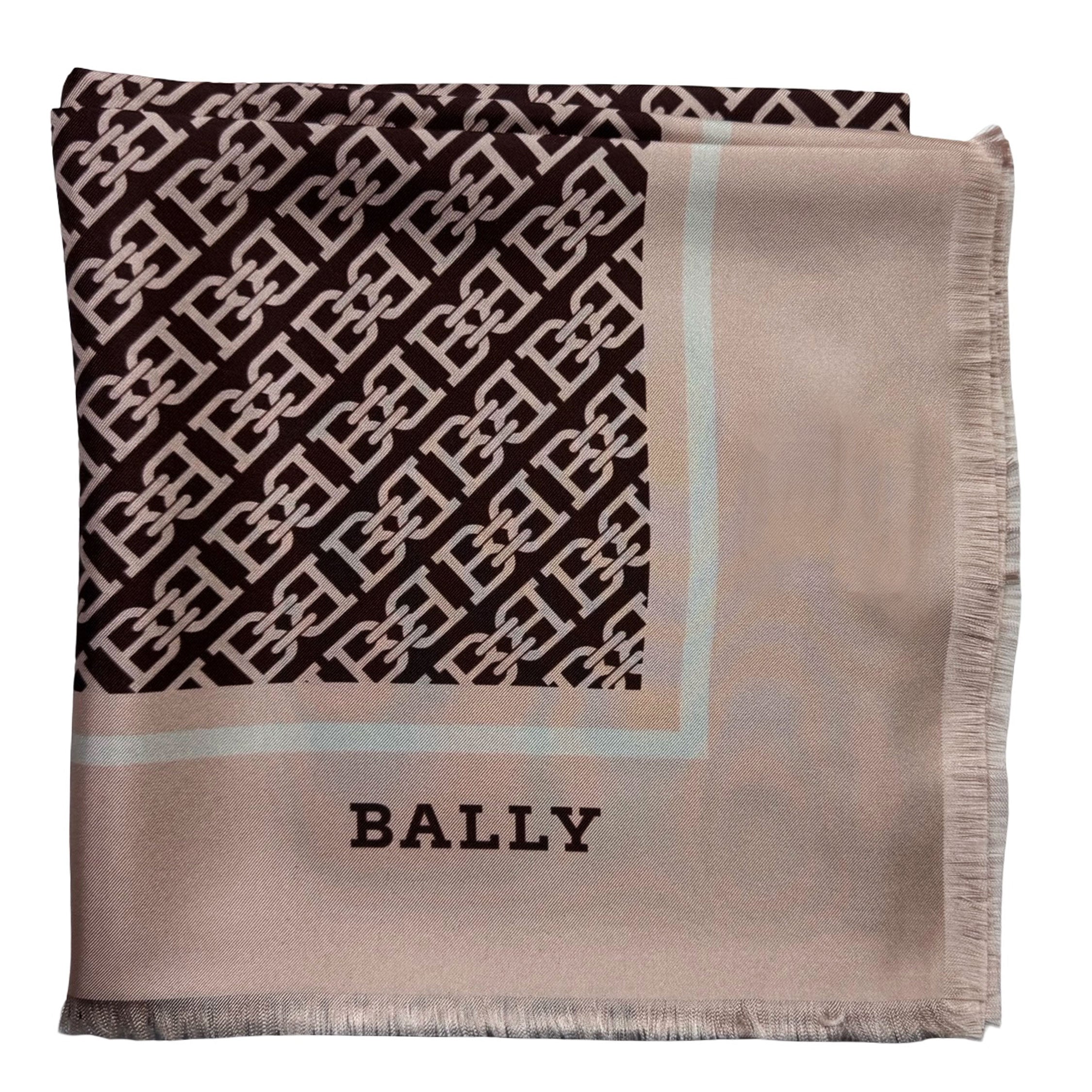 Bally Scarf Pink Brown B Logo Fringe - Square Silk Foulard SALE