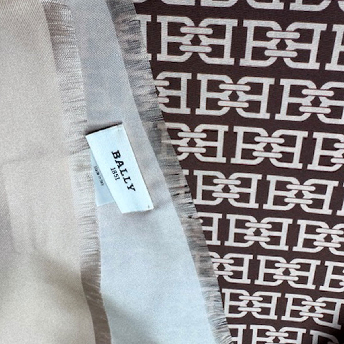 Bally Scarf Pink Brown B Logo Fringe - Square Silk Foulard