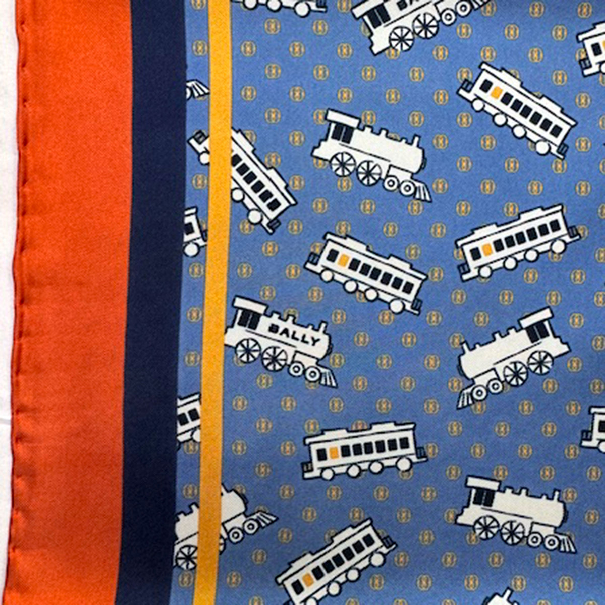 Bally Scarf Blue Novelty Train Design - Twill Silk Square Foulard