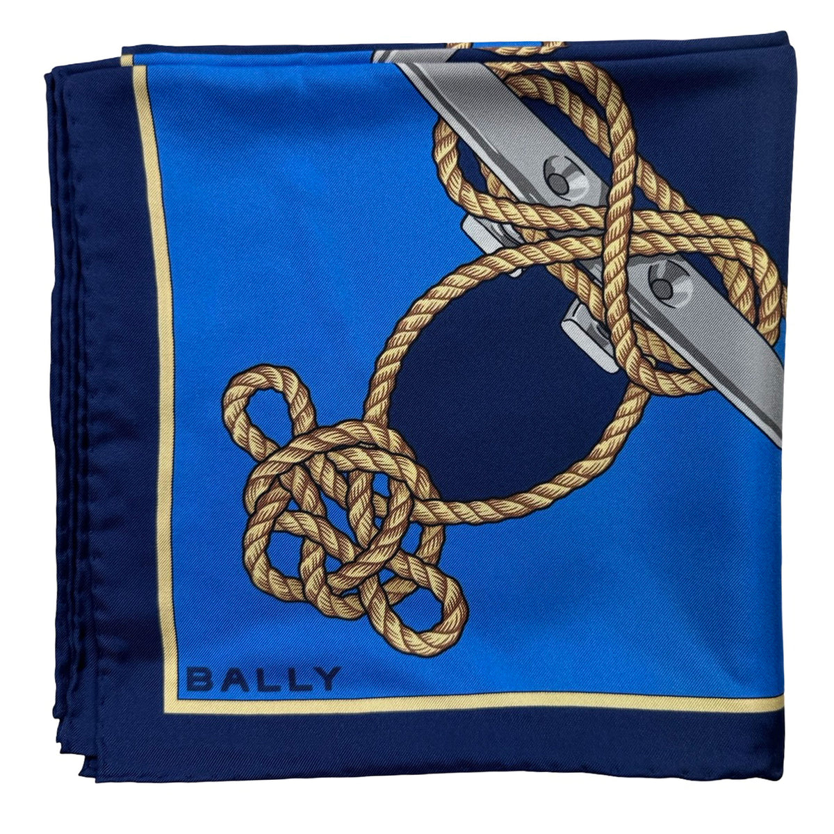 Bally Scarf Blue Nautical Design - Twill Silk Square Foulard