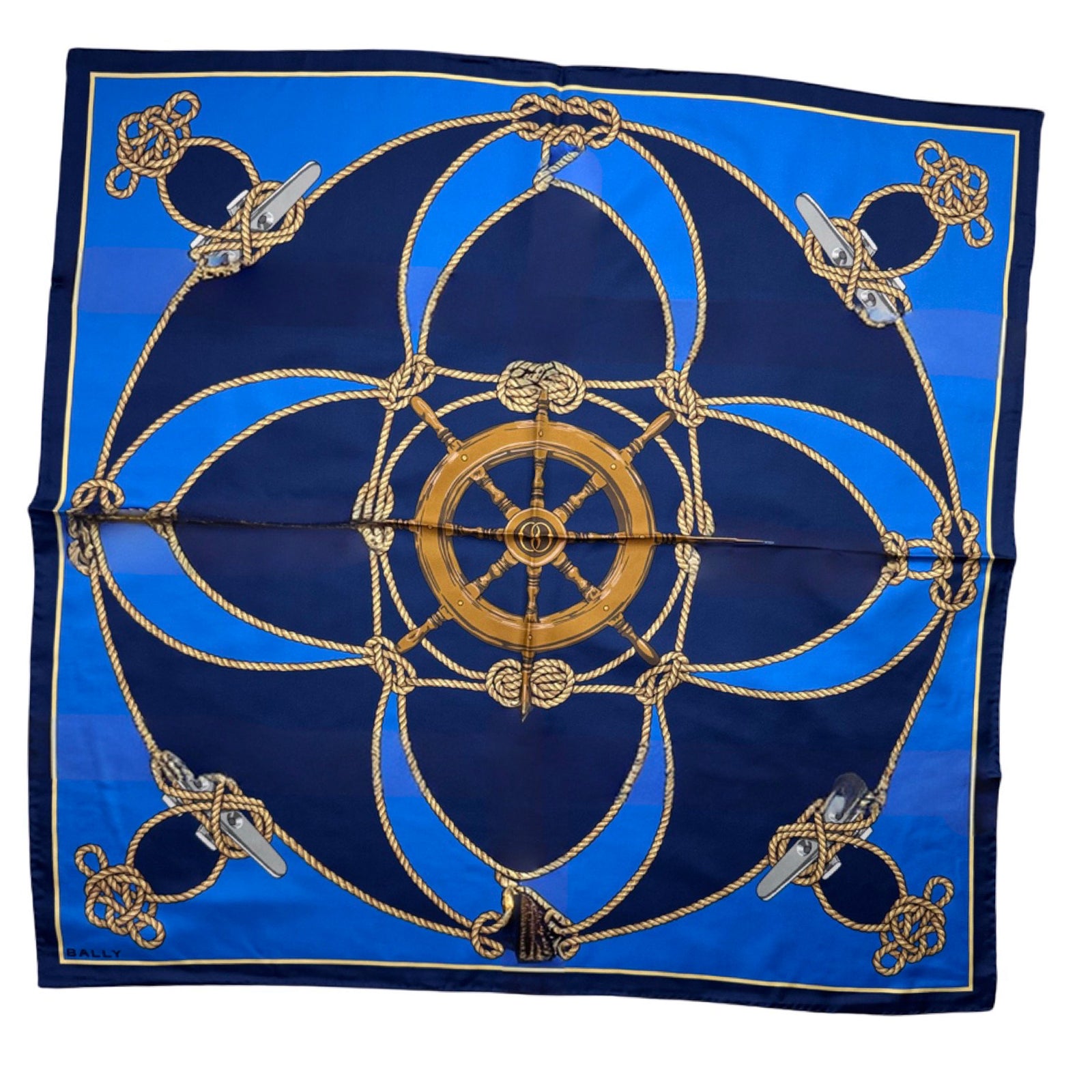 Bally Scarf Blue Nautical Design - Twill Silk Square Foulard