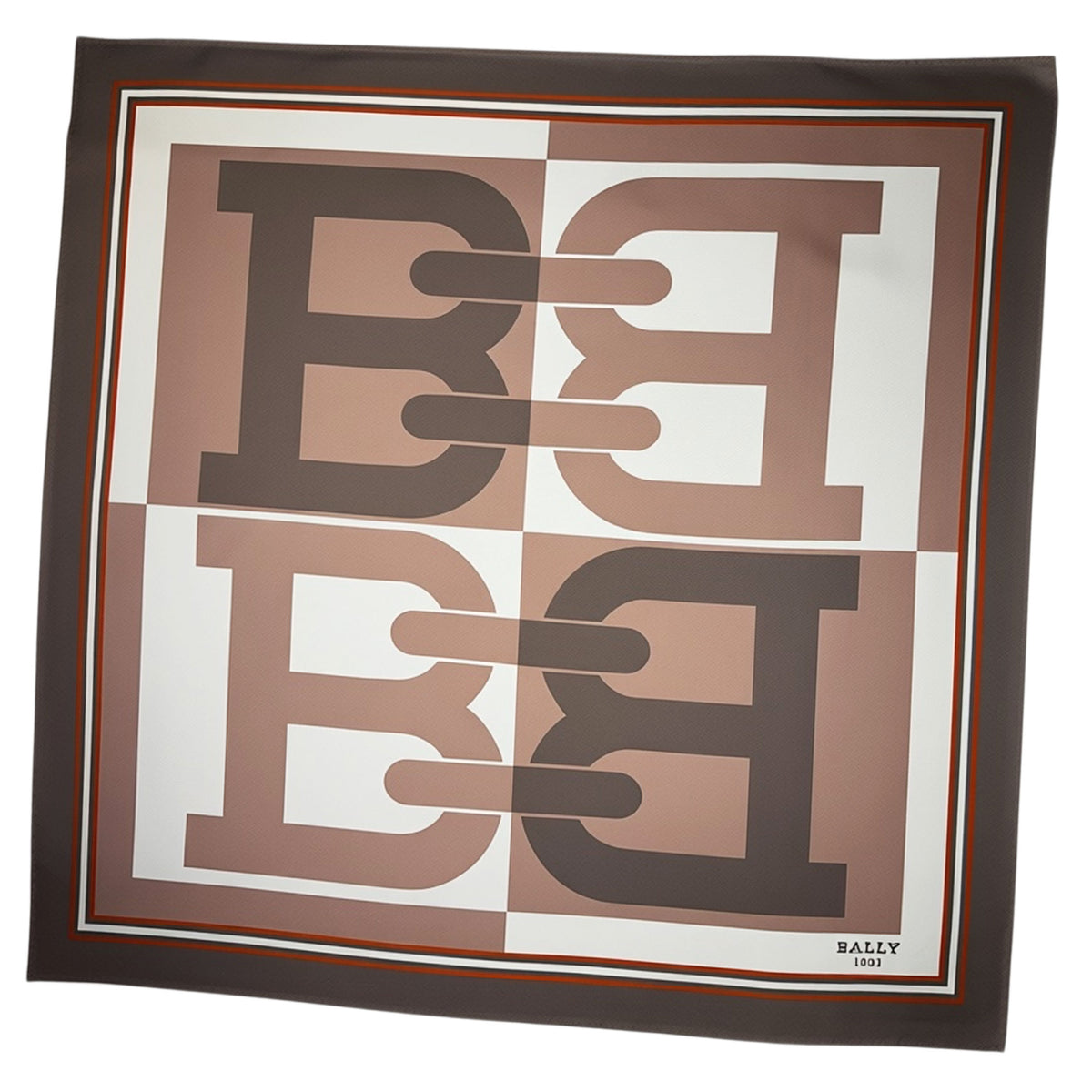 Bally Scarf Brown B Design - Twill Silk Square Foulard