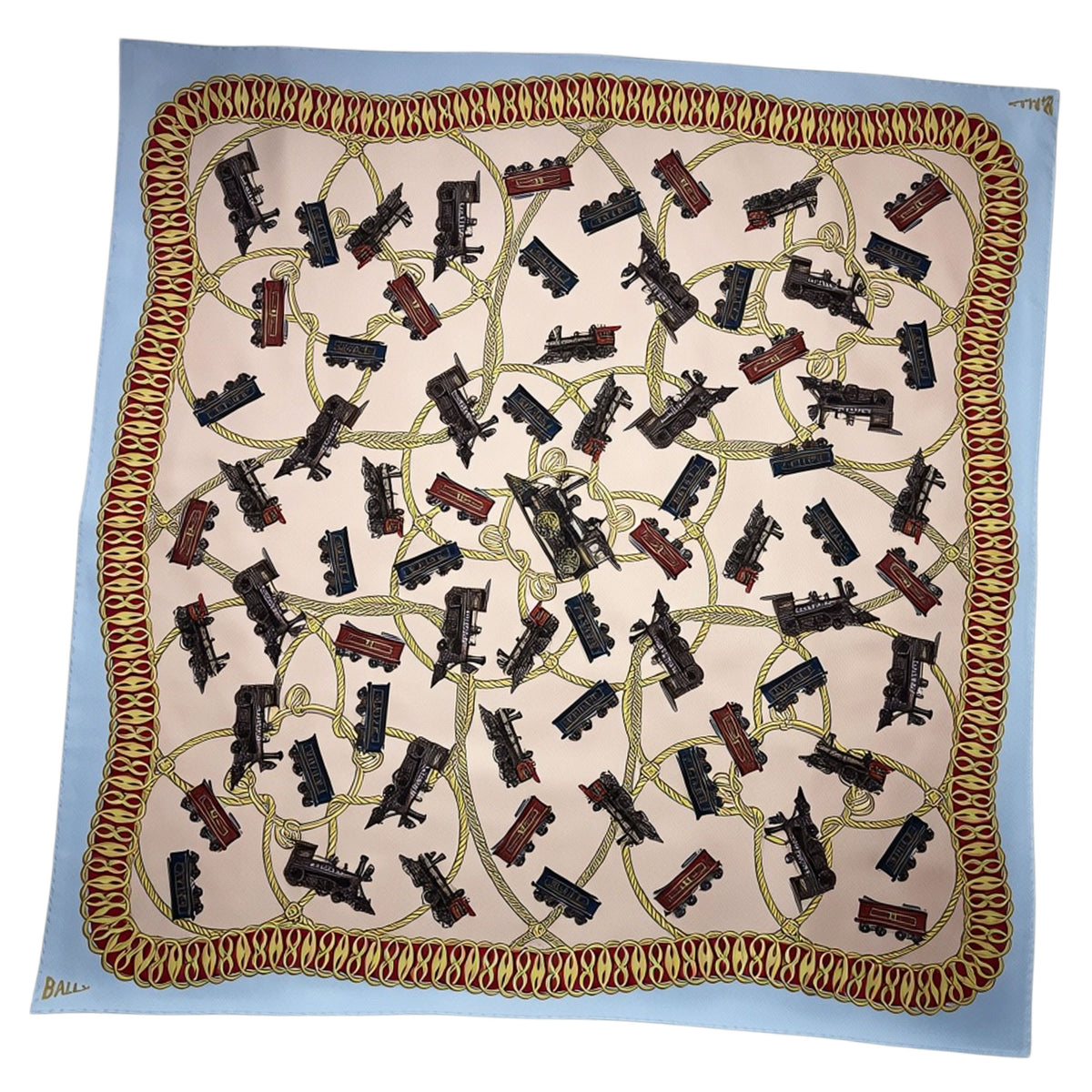 Bally Scarf Novelty Train Design - Twill Silk Square Foulard