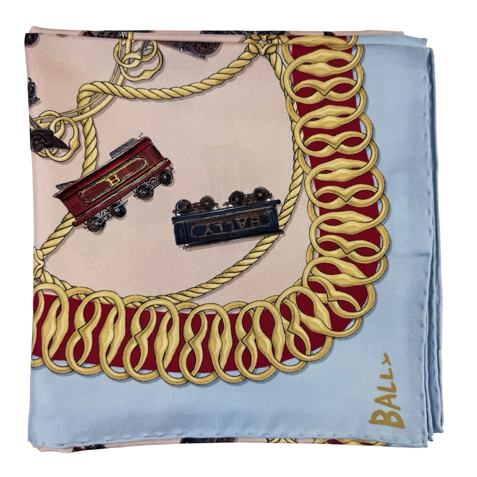 Bally Scarf Novelty Train Design - Twill Silk Square Foulard