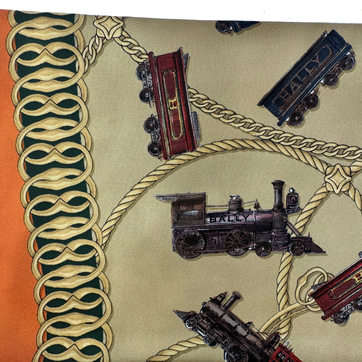 Bally Scarf Trains Novelty - Twill Silk Square Foulard