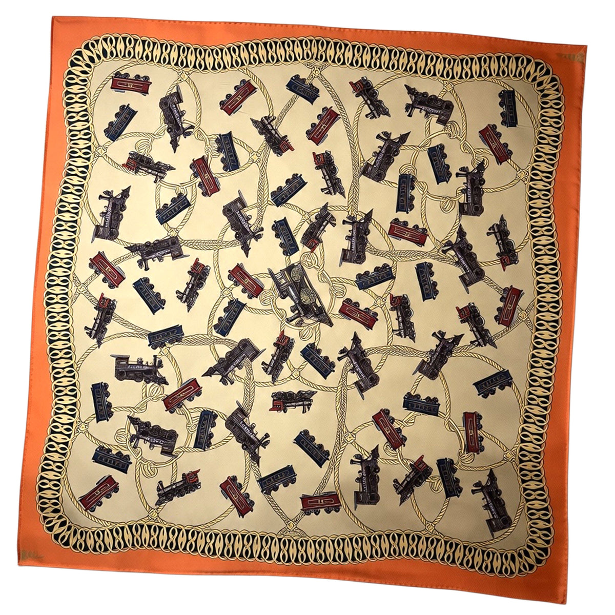 Bally Scarf Trains Novelty - Twill Silk Square Foulard