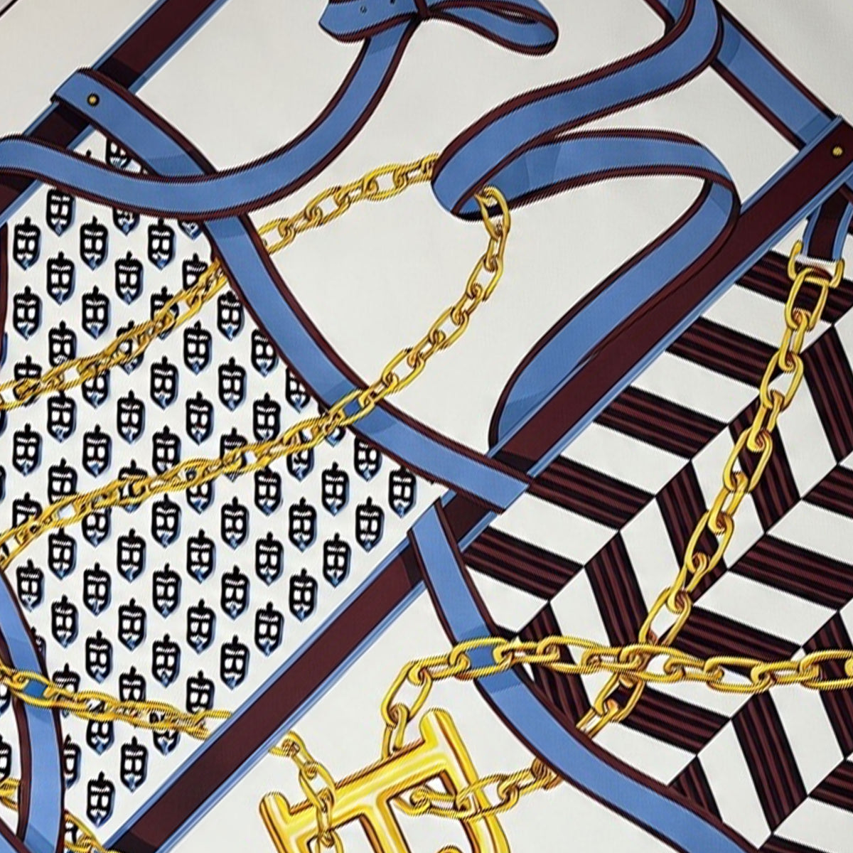 Bally Scarf Blue gold Chain - Twill Silk Square Foulard